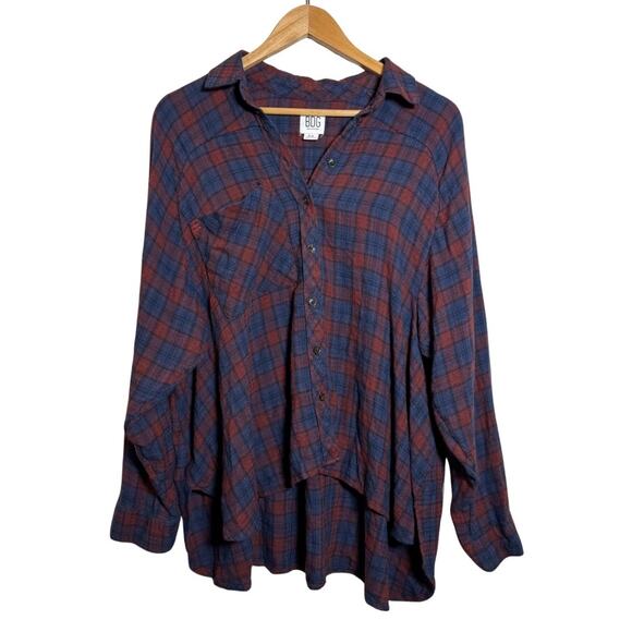 Urban Outfitters BDG Plaid Button Down Shirt Small Blue Red Worn-In Distressed - Picture 1 of 6
